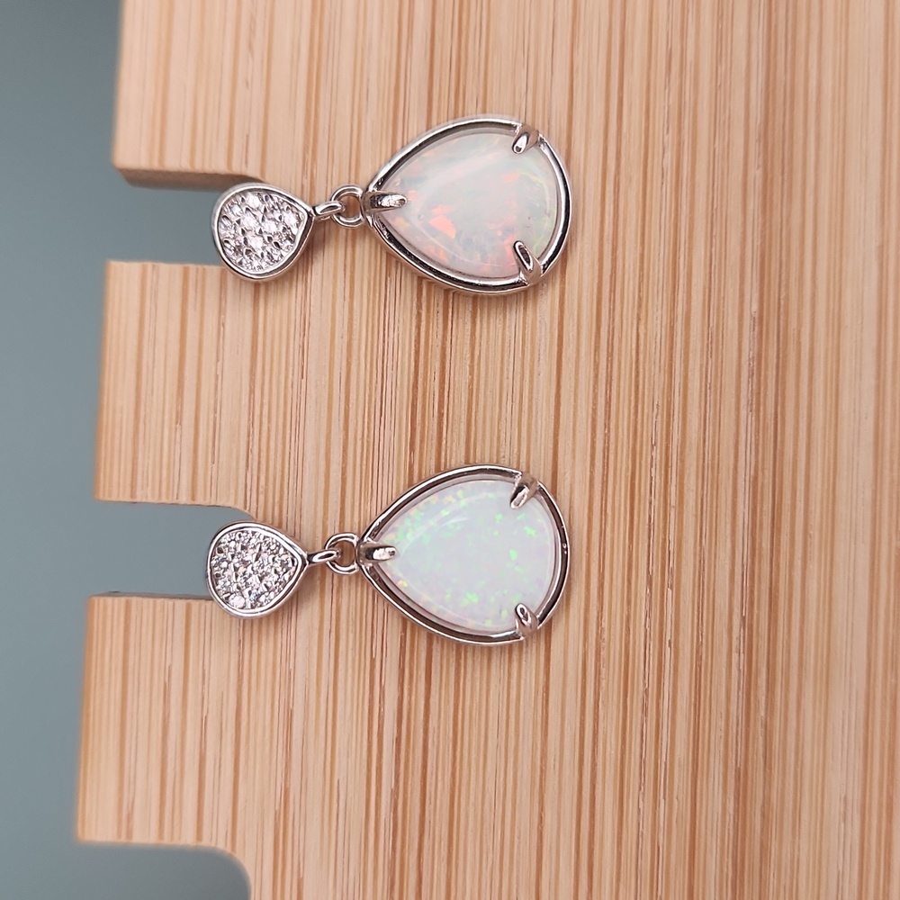 NWT Ryze Lab-Created White Opal White Frost CZ .925 Sterling Silver Earrings